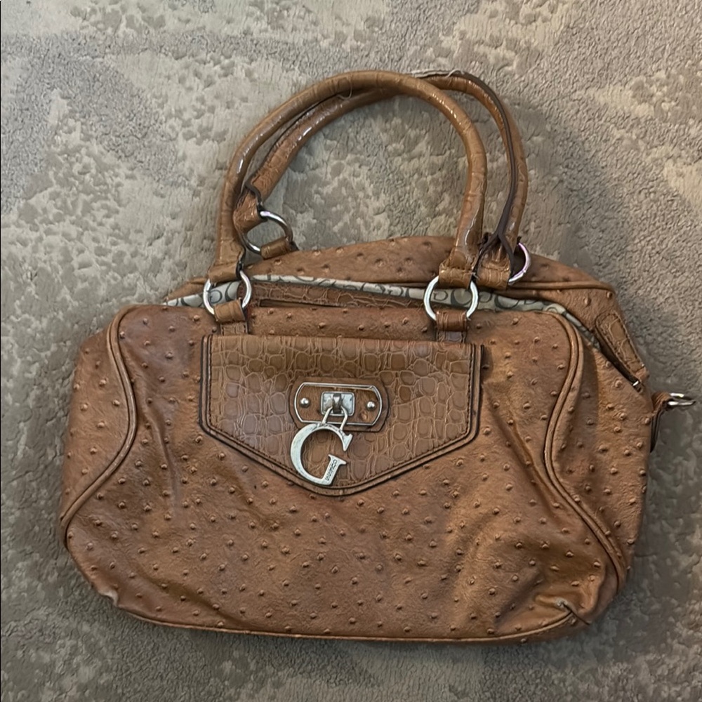 G by Guess Brown Leather Shoulder Bag with Slouchy Design